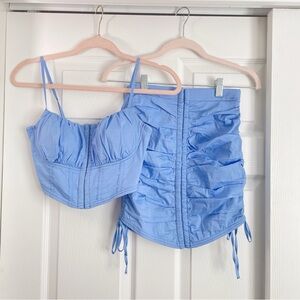 Blue corset and top matching skirt set